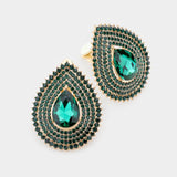 Teardrop Stone Center Evening Clip on Earrings