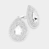 Teardrop Stone Center Evening Clip on Earrings