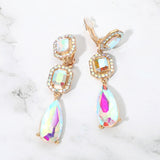 Square Halo Teardrop Stone Cluster Link Drop Evening Clip On Earrings