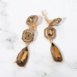 Square Halo Teardrop Stone Cluster Link Drop Evening Clip On Earrings