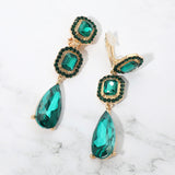 Square Halo Teardrop Stone Cluster Link Drop Evening Clip On Earrings