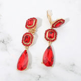Square Halo Teardrop Stone Cluster Link Drop Evening Clip On Earrings