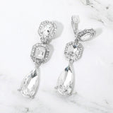 Square Halo Teardrop Stone Cluster Link Drop Evening Clip On Earrings
