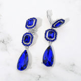 Square Halo Teardrop Stone Cluster Link Drop Evening Clip On Earrings