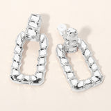 Bold Geometric Open Metal Rectangle Door Knocker Clip On Earrings
