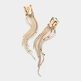 Rhinestone Paved Fringe Clip On Evening Earrings