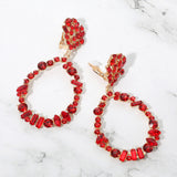 Bold Mixed Shaped Stone Cluster Embellished Open Teardrop Dangle Evening Clip On Earrings