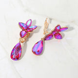 Marquise Stone Cluster Floral Teardrop Link Evening Clip On Earrings