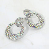 Rhinestone Pave Open Ring Door Knocker Clip On Earrings