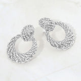 Rhinestone Pave Open Ring Door Knocker Clip On Earrings