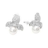 Textured Metal Floral Pearl Drop Clip On Earrings