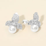 Textured Metal Floral Pearl Drop Clip On Earrings