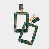 Rhinestone Embellished Open Rectangle Dangle Evening Earrings