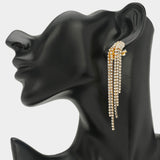 Crystal Rhinestone Long Fringe Clip on Earrings