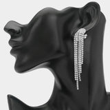 Crystal Rhinestone Long Fringe Clip on Earrings