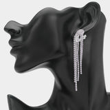 Crystal Rhinestone Long Fringe Clip on Earrings