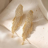 Crystal Rhinestone Pave Fringe Evening Clip on Earrings