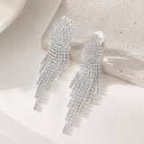 Crystal Rhinestone Pave Fringe Evening Clip on Earrings