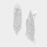 Rhinestone Statement Fringe Drop Evening Clip On Earrings