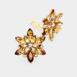 Crystal Flower Clip on Evening Earrings