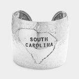 South Carolina State Map Hammered Wide Metal Cuff Bracelet