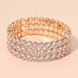 Triple Row Round Stone Cuff Bracelet