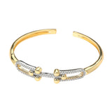Stone Paved Double Hardware Accent Cuff Bracelet