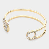 Stone Paved Tip Safety Pin Cuff Bracelet