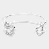 Stone Paved Tip Safety Pin Cuff Bracelet