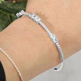 Double Square CZ Stone Cluster Station Pointed Evening Cuff Bracelet