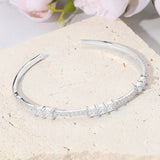 Double Square CZ Stone Cluster Station Pointed Evening Cuff Bracelet