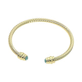14K Gold Plated CZ Stone Tip Twisted Cable Cuff Bracelet