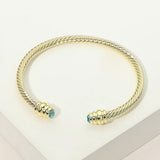 14K Gold Plated CZ Stone Tip Twisted Cable Cuff Bracelet