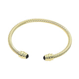 14K Gold Plated CZ Stone Tip Twisted Cable Cuff Bracelet
