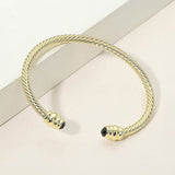 14K Gold Plated CZ Stone Tip Twisted Cable Cuff Bracelet