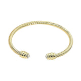 14K Gold Plated CZ Stone Tip Twisted Cable Cuff Bracelet
