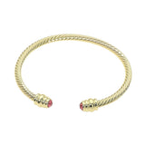 14K Gold Plated CZ Stone Tip Twisted Cable Cuff Bracelet