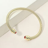 14K Gold Plated CZ Stone Tip Twisted Cable Cuff Bracelet