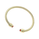 14K Gold Plated CZ Stone Tip Twisted Cable Cuff Bracelet