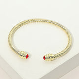 14K Gold Plated CZ Stone Tip Twisted Cable Cuff Bracelet