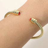 14K Gold Plated CZ Stone Tip Twisted Cable Cuff Bracelet