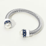 Pearl Tip Enamel Two Tone Cuff Bracelet