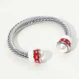 Pearl Tip Enamel Two Tone Cuff Bracelet