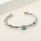 Square Stone Bezel Accent Two Tone Twisted Cable Cuff Bracelet