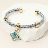 CZ Stone Quatrefoil Charm Dangle Cuff Bracelet