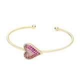 CZ Stone Paved Heart Pointed Cuff Bracelet