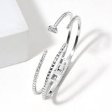 14K Gold Plated CZ Stone Paved Split Nail Head Tip Hinged Cuff Bracelet