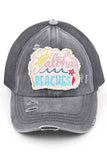 C.C Women's Distressed Aloha Beaches Patch Ponytail Cap