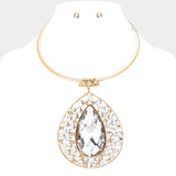 Teardrop Centered Bubble Stone Cluster Choker Evening Necklace