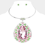 Teardrop Centered Bubble Stone Cluster Choker Evening Necklace